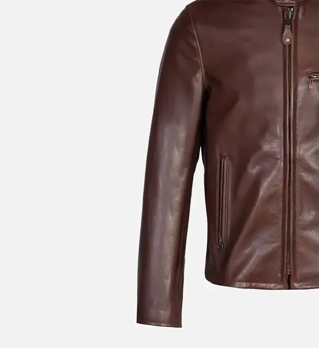 Men's Brown Distress Cafe Racer Leather jacket