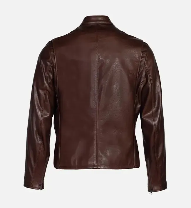 Men's Brown Distress Cafe Racer Leather jacket