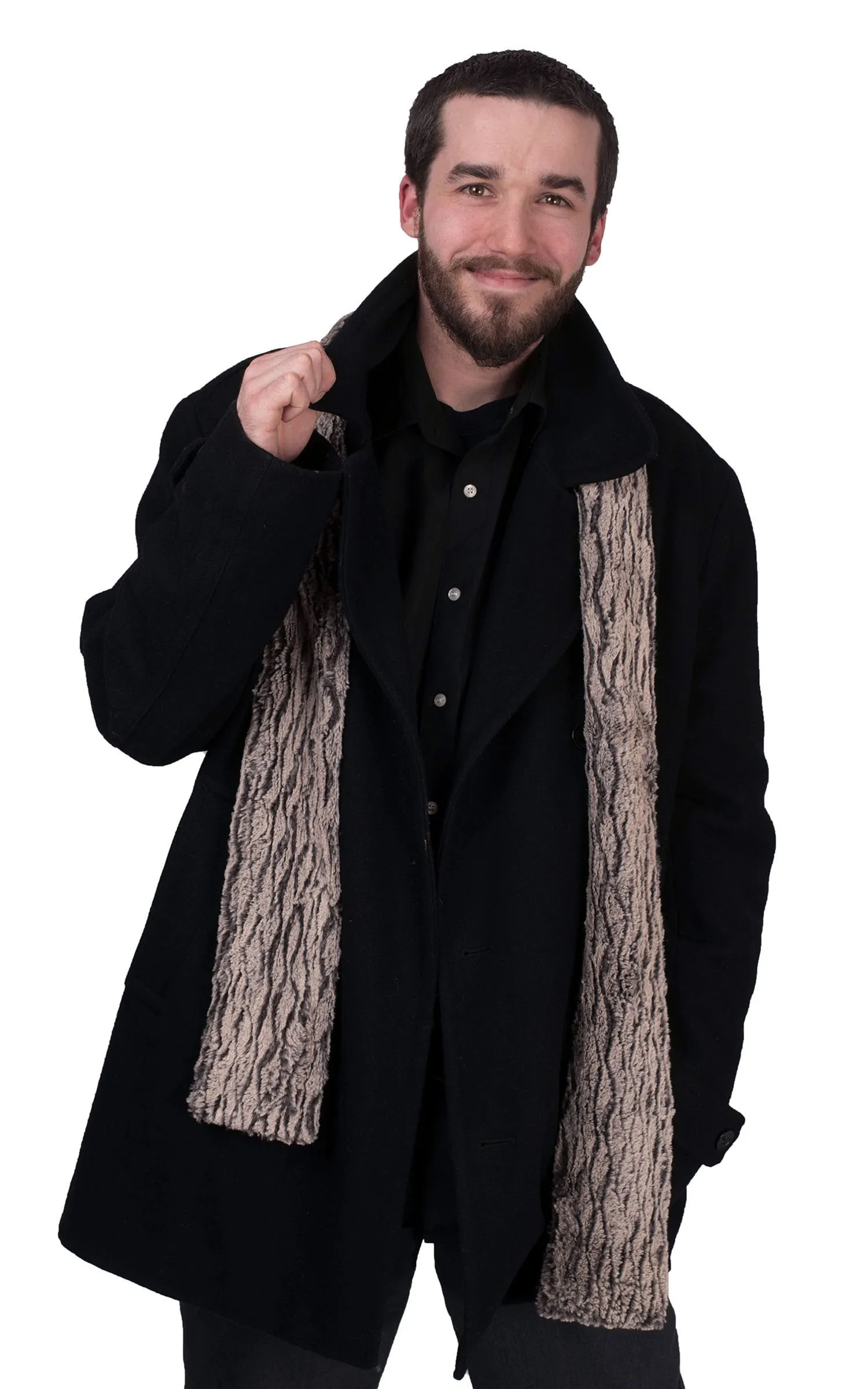 Men's Classic Scarf - Luxury Faux Fur in Smouldering Sequoia