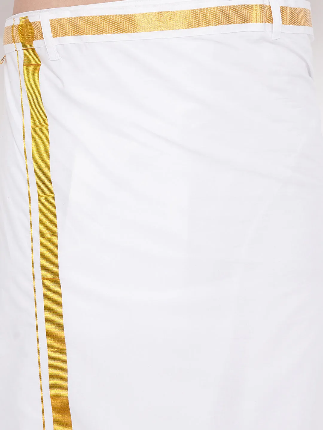 Men's Cream And White Silk Blend Shirt And Mundu - Vastramay