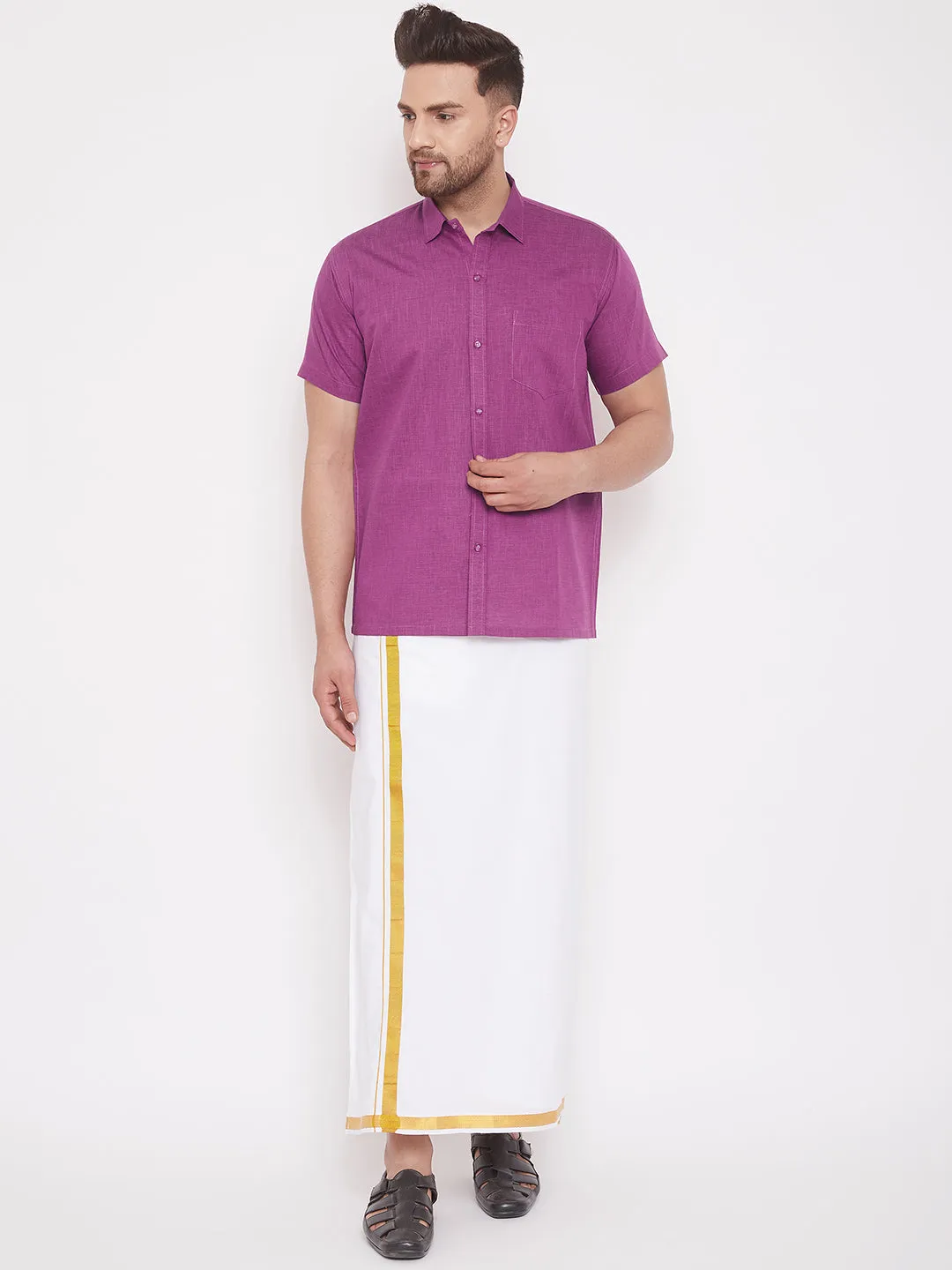 Men's Pink Cotton Blend Ethnic Shirt - Vastramay