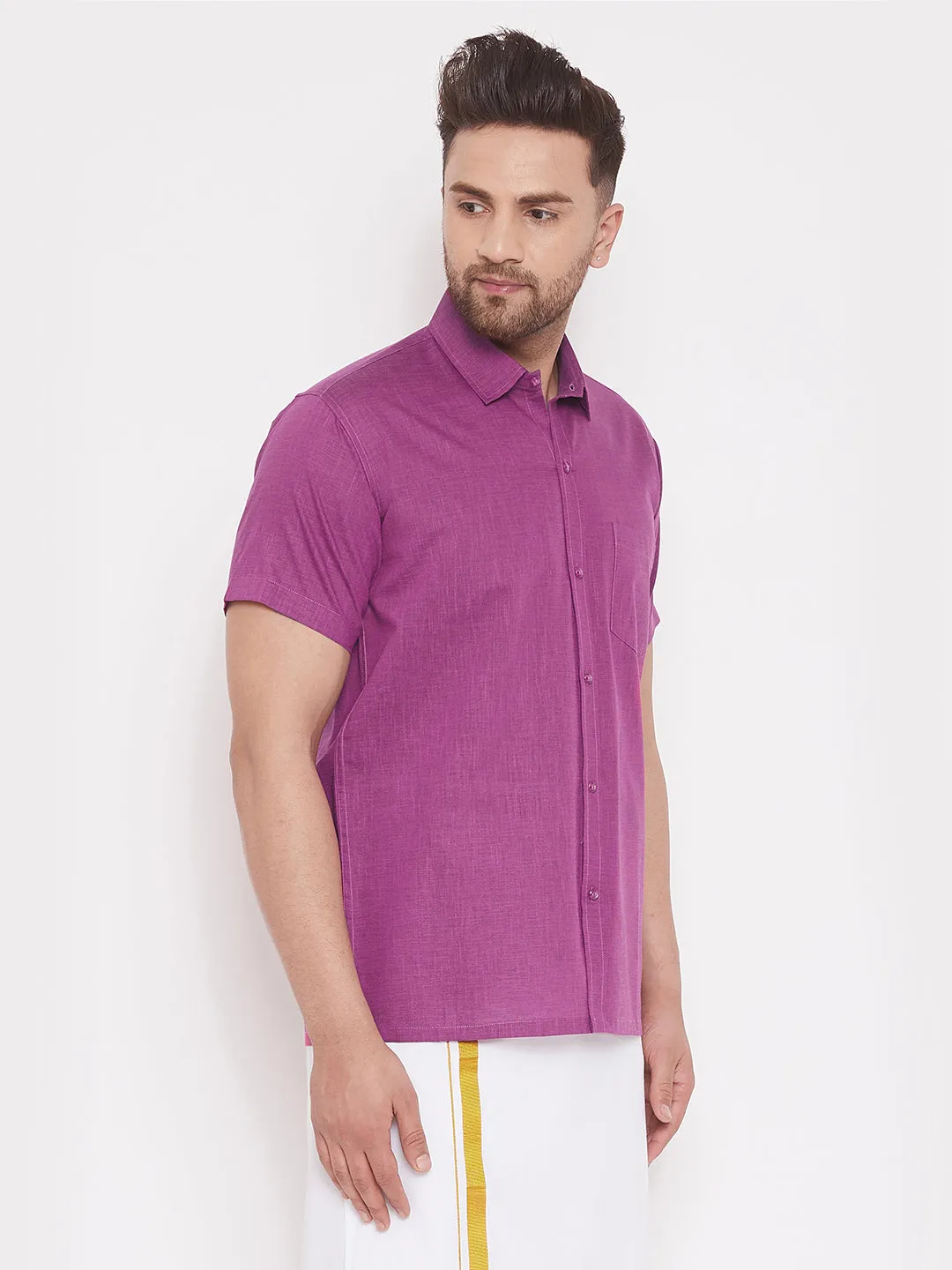 Men's Pink Cotton Blend Ethnic Shirt - Vastramay