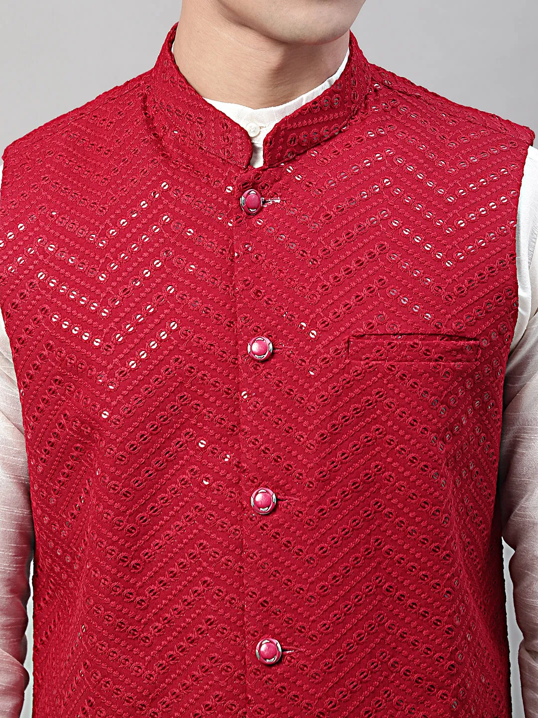 Men'S Sequins Embroidered Rayon Nehru Jacket