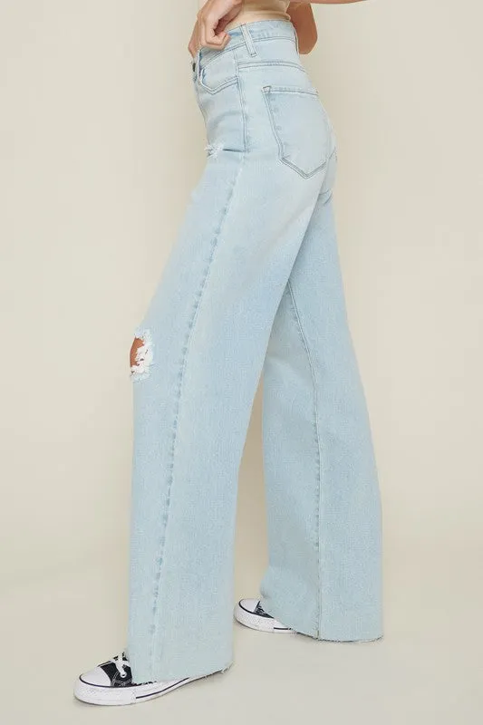 MIU Distressed Wide Leg Jeans