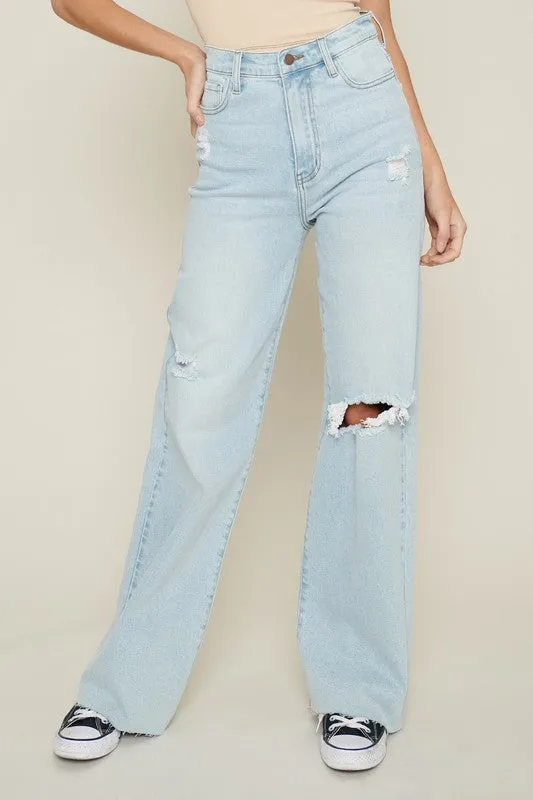 MIU Distressed Wide Leg Jeans