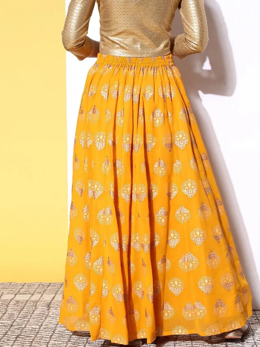 Mustard Printed Georgette Skirt