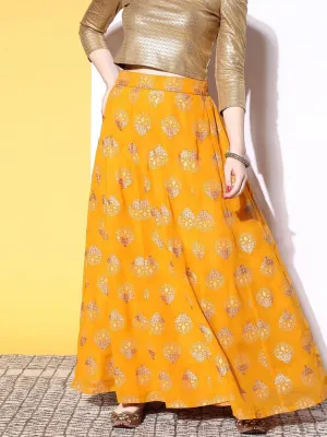 Mustard Printed Georgette Skirt