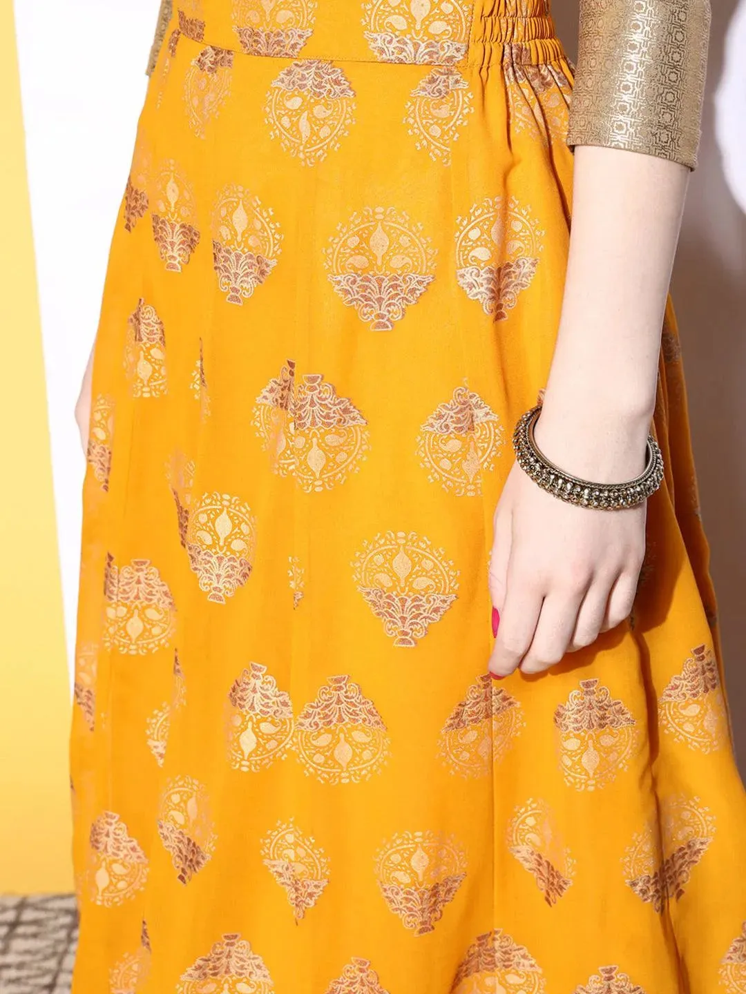 Mustard Printed Georgette Skirt