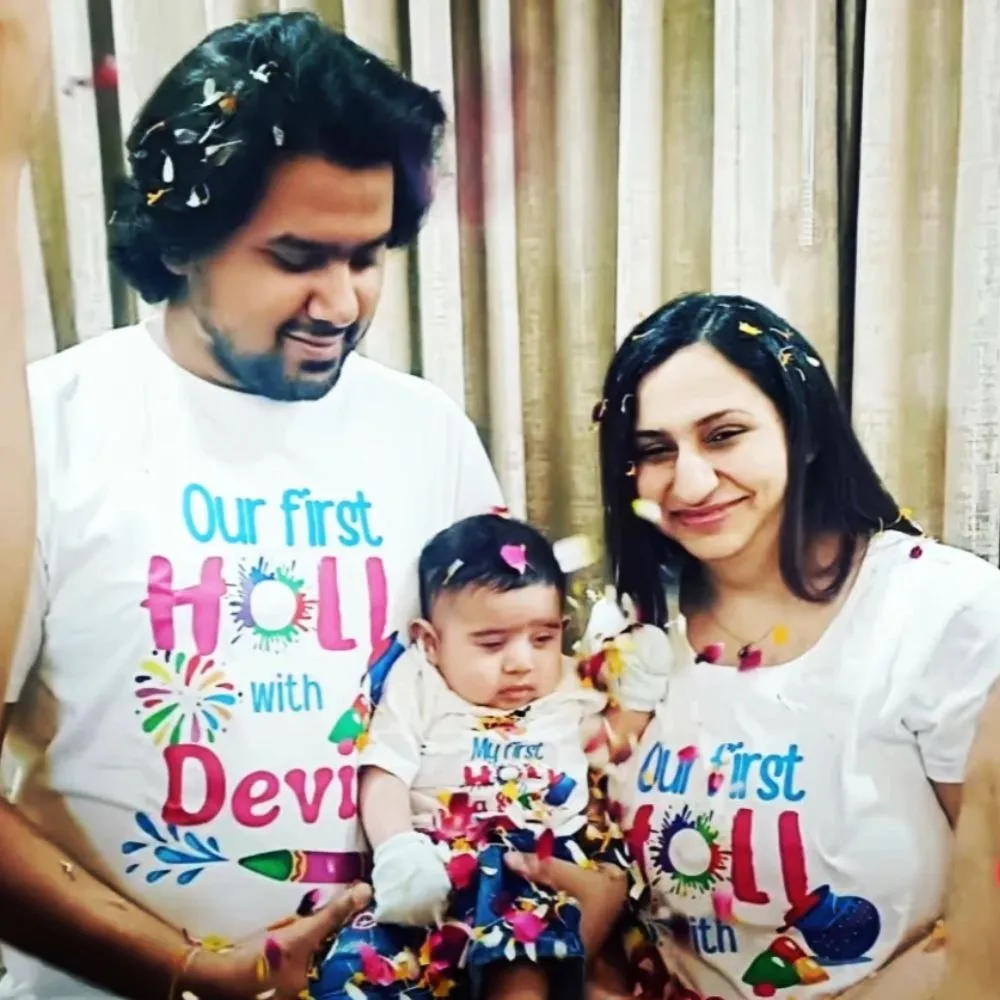 Our First Holi Customised Holi T-Shirts for Mom & Dad