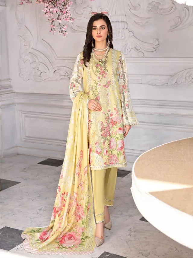 Pakistani Green Cotton Suit Material for women with Chiffon Dupatta