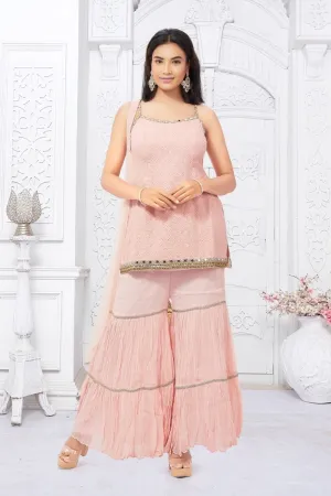 Peach Chikankari Gharara Suit