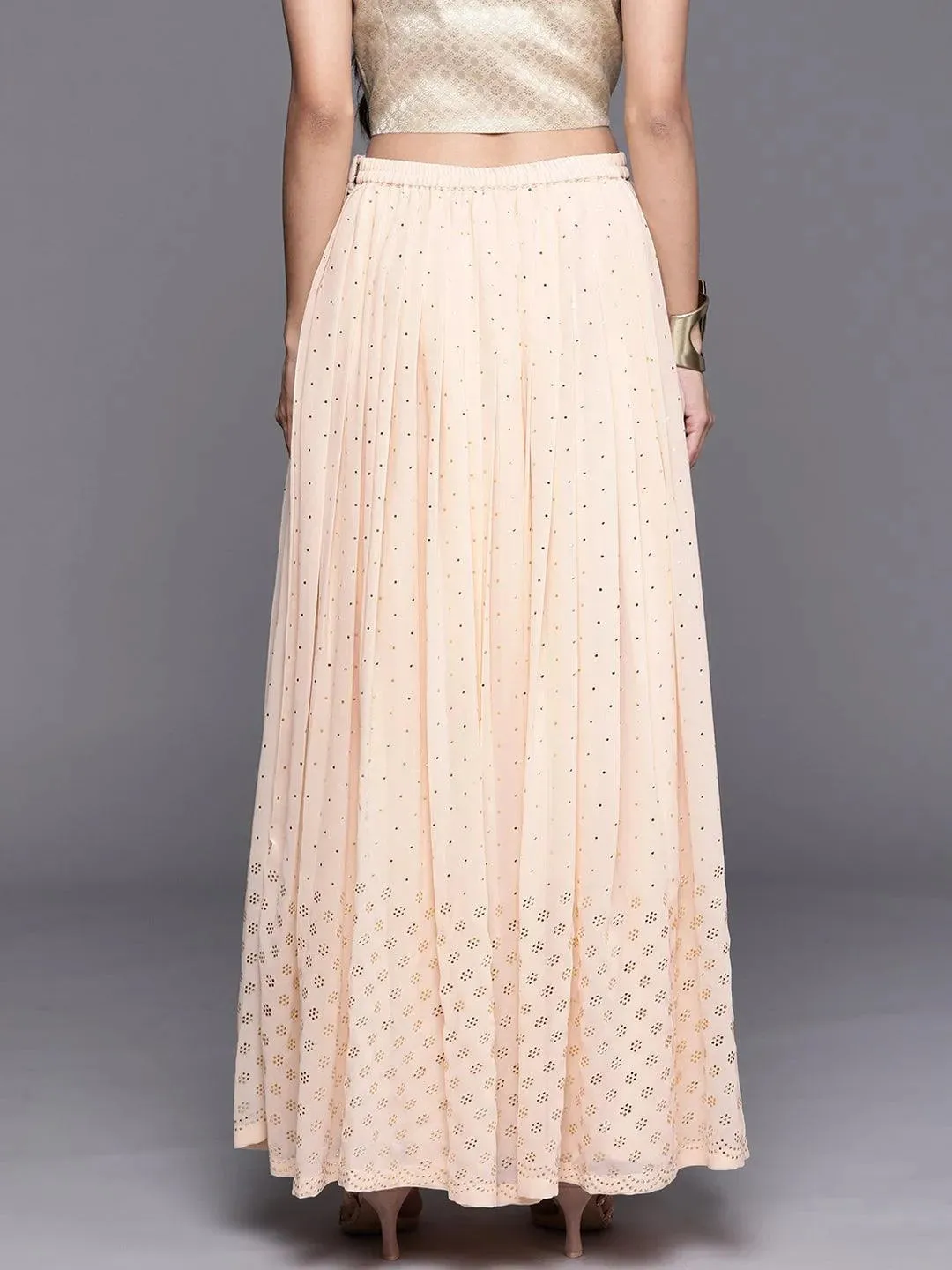 Peach Embellished Georgette Skirt