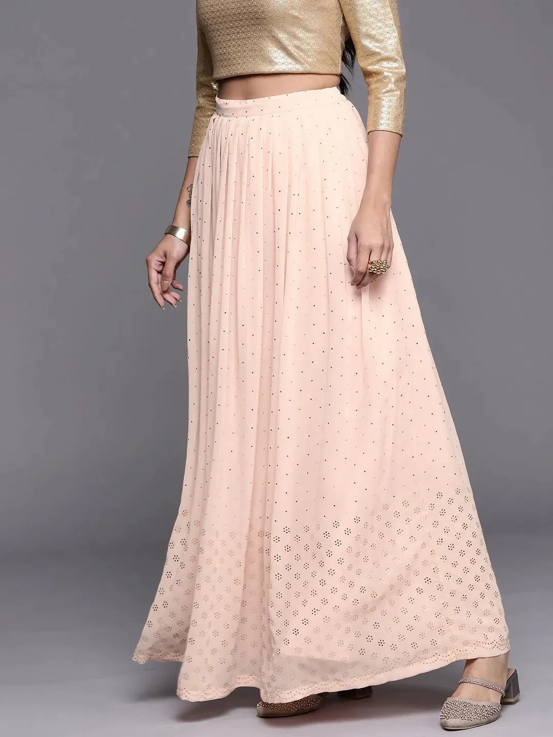 Pink Embellished Georgette Skirt