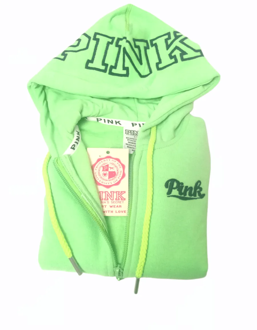 PINK Women Hoodie Jacket - Neon Green