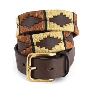 PIONEROS Polo Belt - Wide Argentinian - 132 Copper/Beige with Green Stripe