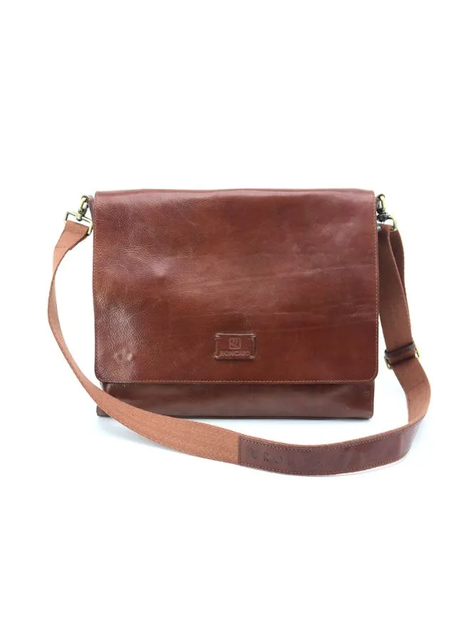 R Roncato Leather Shoulder Bag for Men and Women, Made in Italy, Stylish Flap Design with Internal Front Pocket