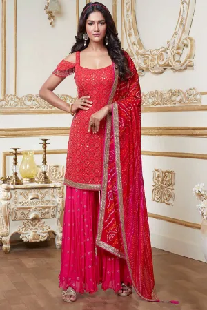 Red Kurta with Pink Gharara