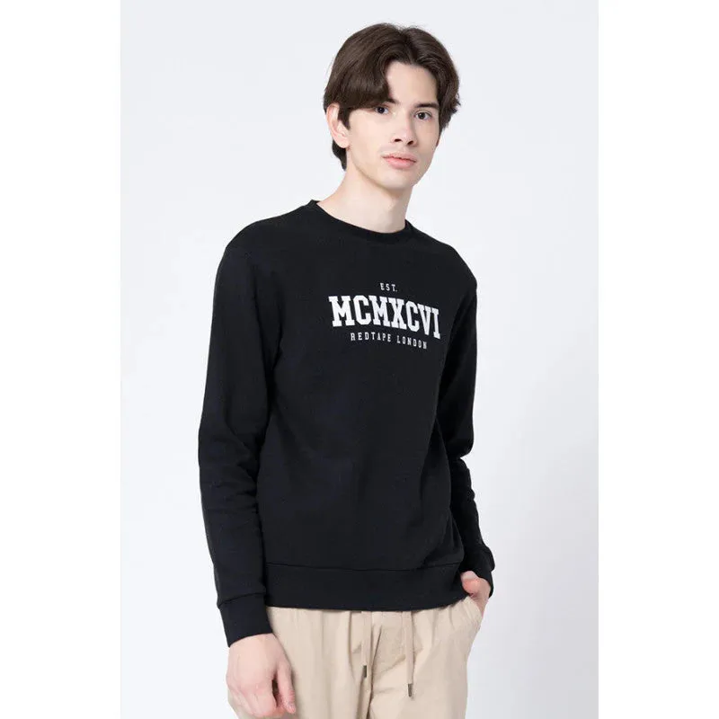 Red Tape Men's Black Printed Sweatshirt