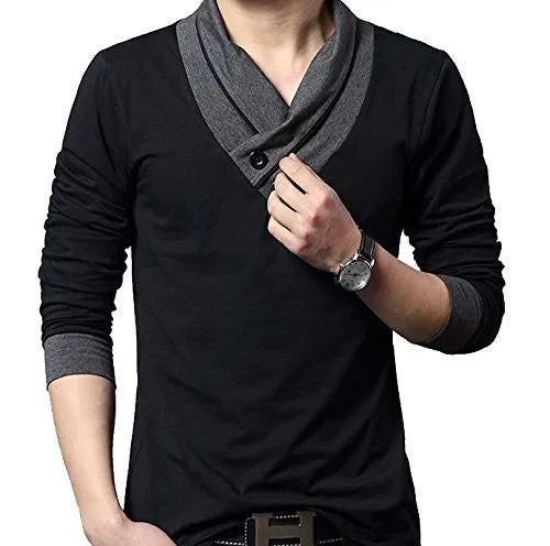 Redbrick Men V neck Black Tshirt (Black_Large)