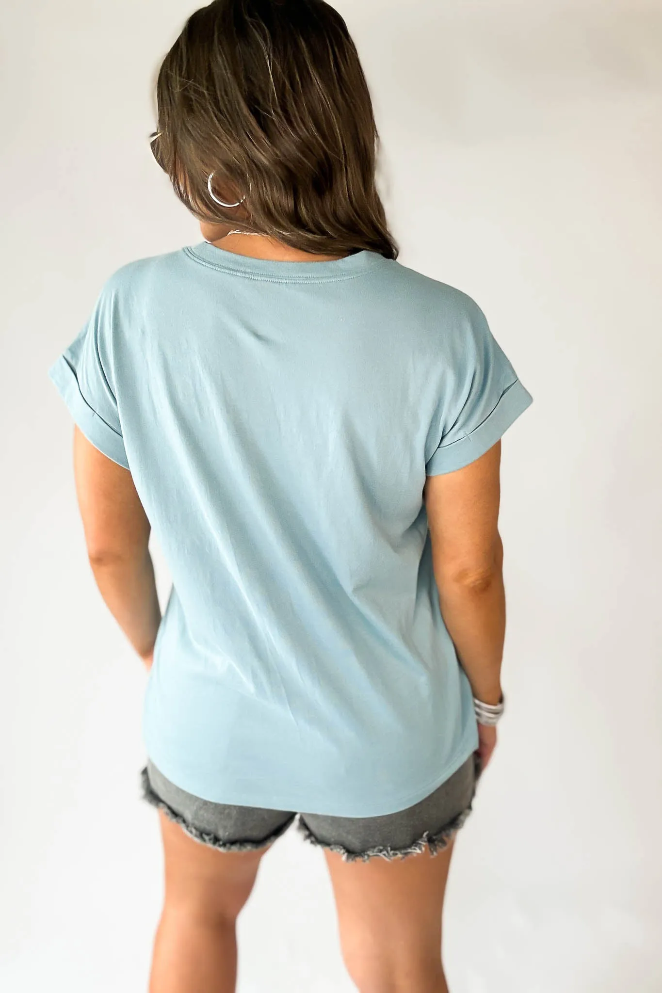 Relax Blue Grey Folded Sleeve Top