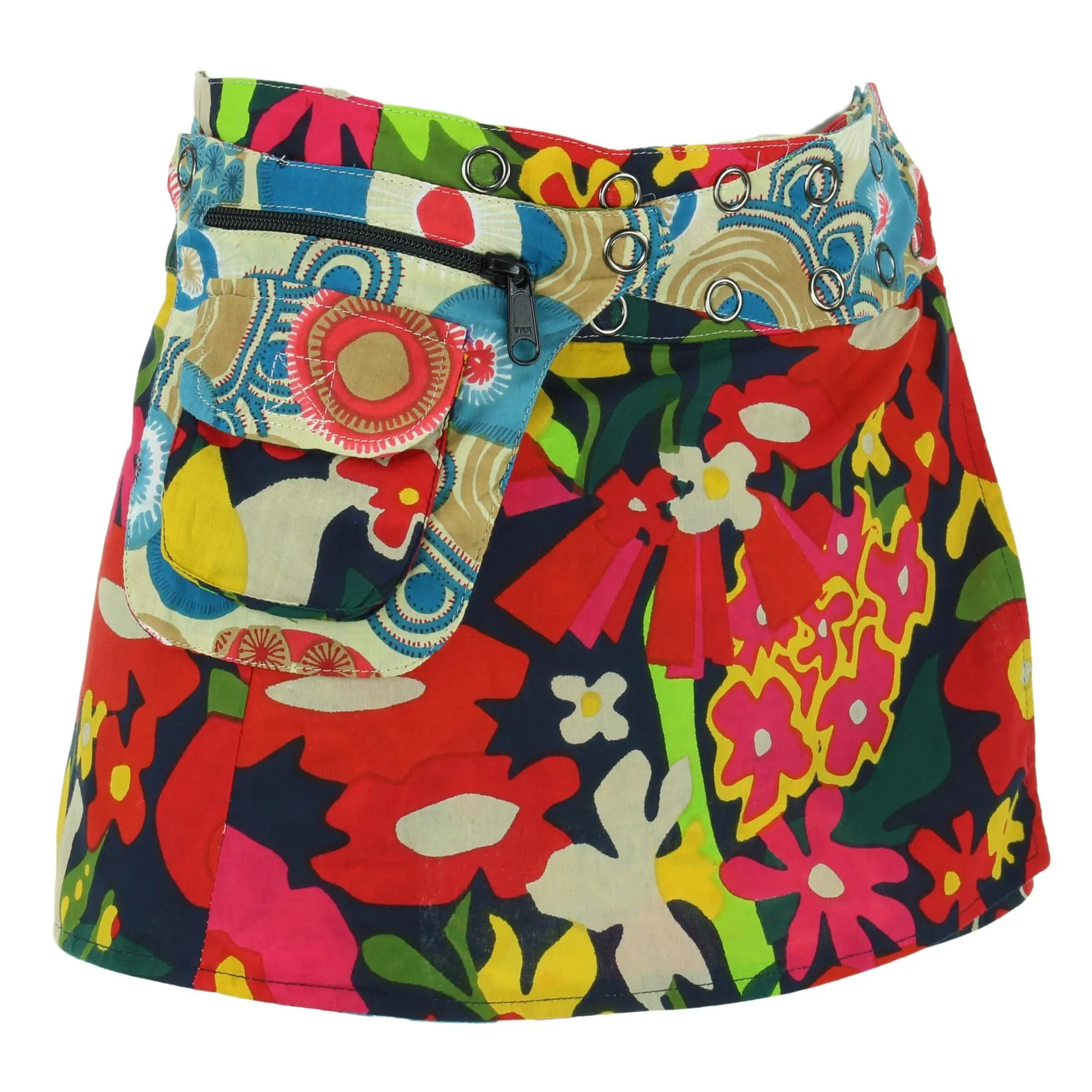 Reversible Popper Wrap Children's Size Mini Skirt - Abstract Floral / Swirls & Spheres