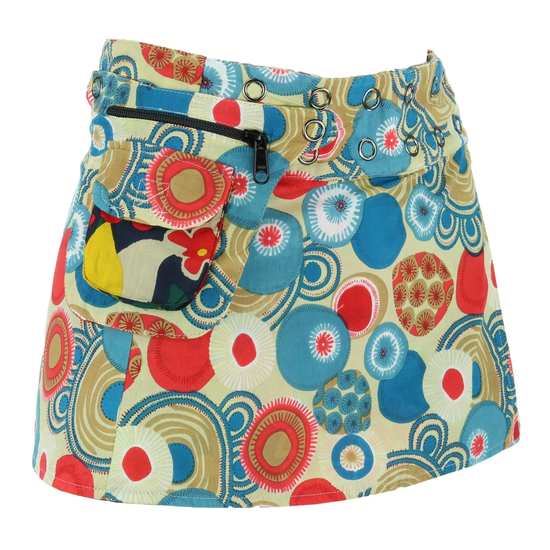 Reversible Popper Wrap Children's Size Mini Skirt - Abstract Floral / Swirls & Spheres