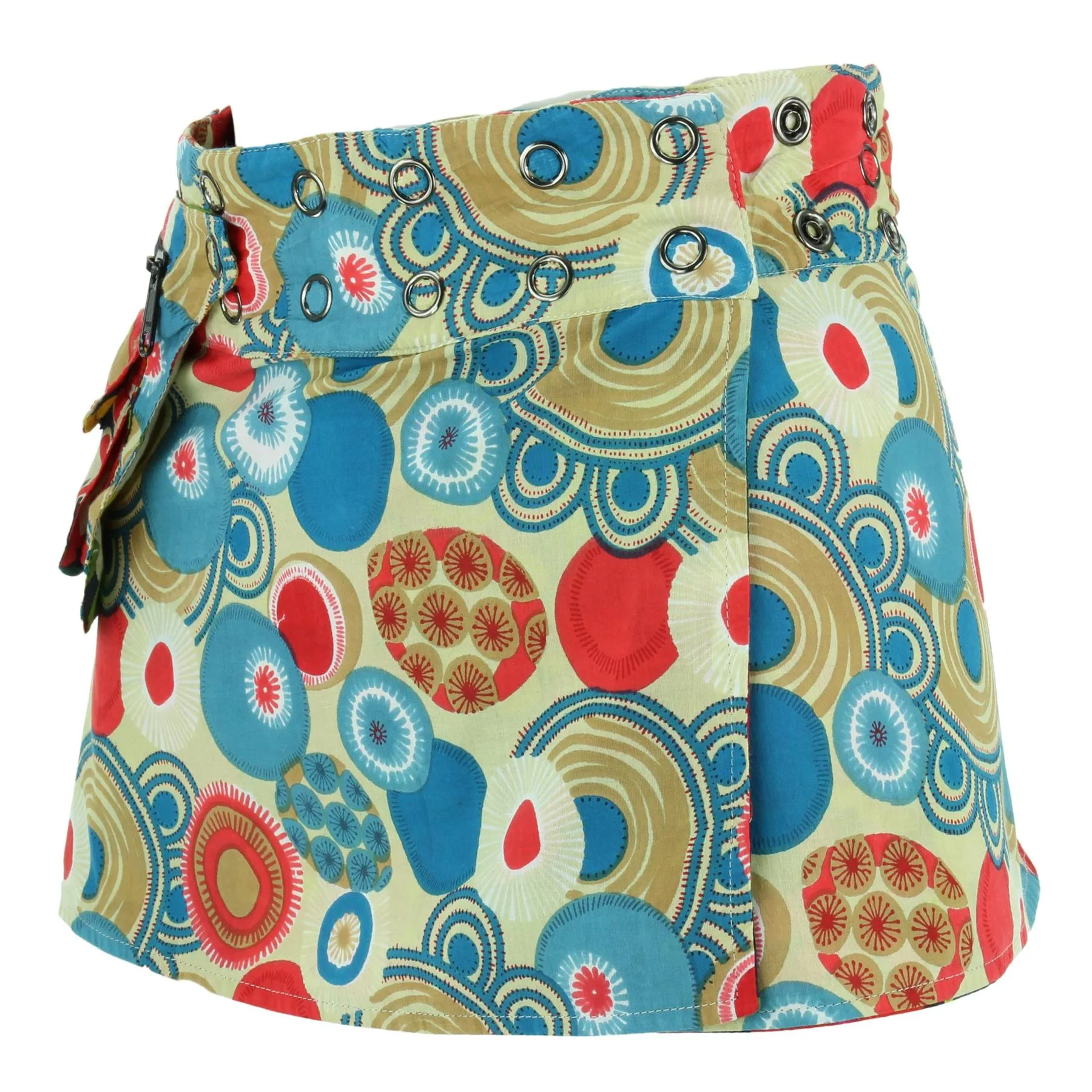 Reversible Popper Wrap Children's Size Mini Skirt - Abstract Floral / Swirls & Spheres