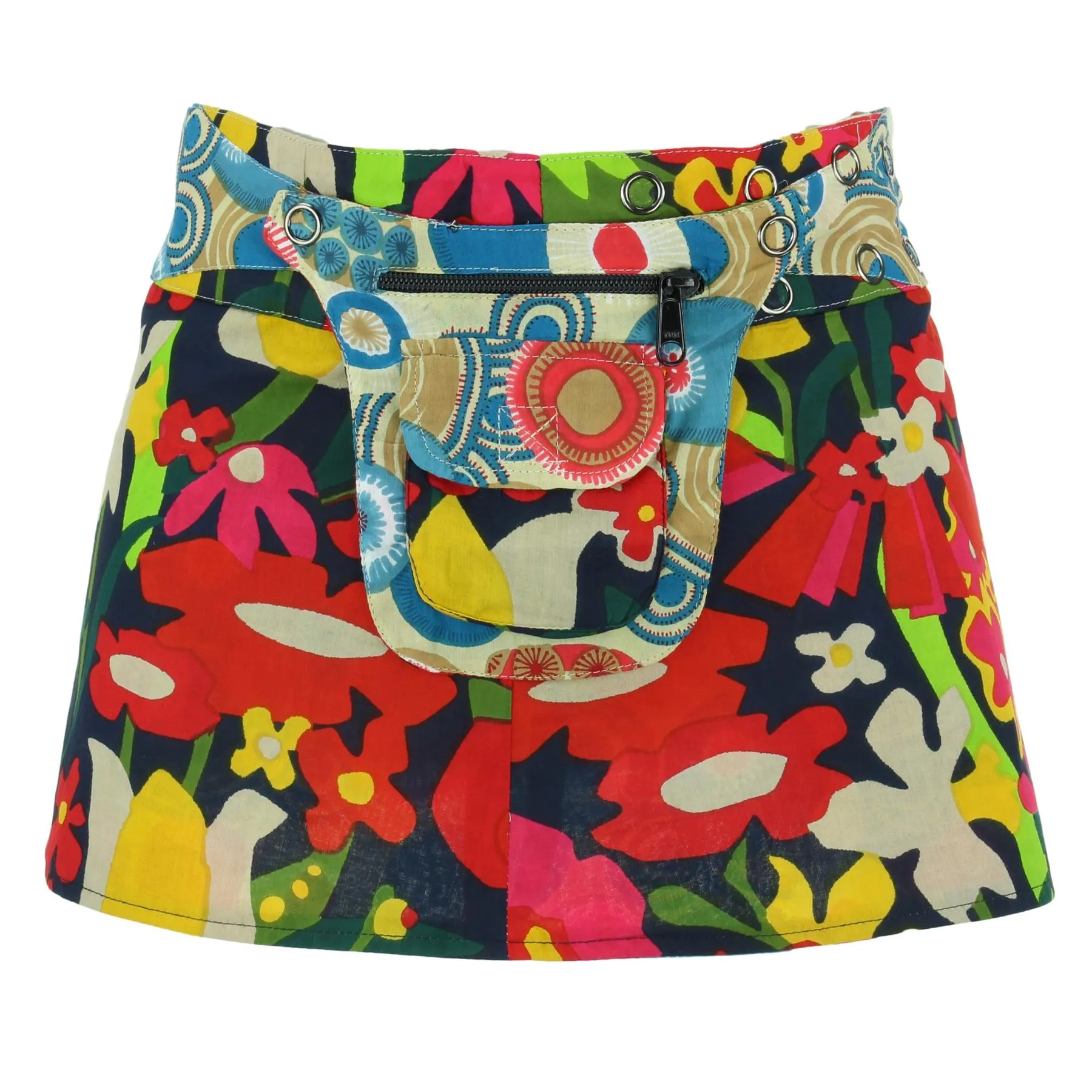 Reversible Popper Wrap Children's Size Mini Skirt - Abstract Floral / Swirls & Spheres