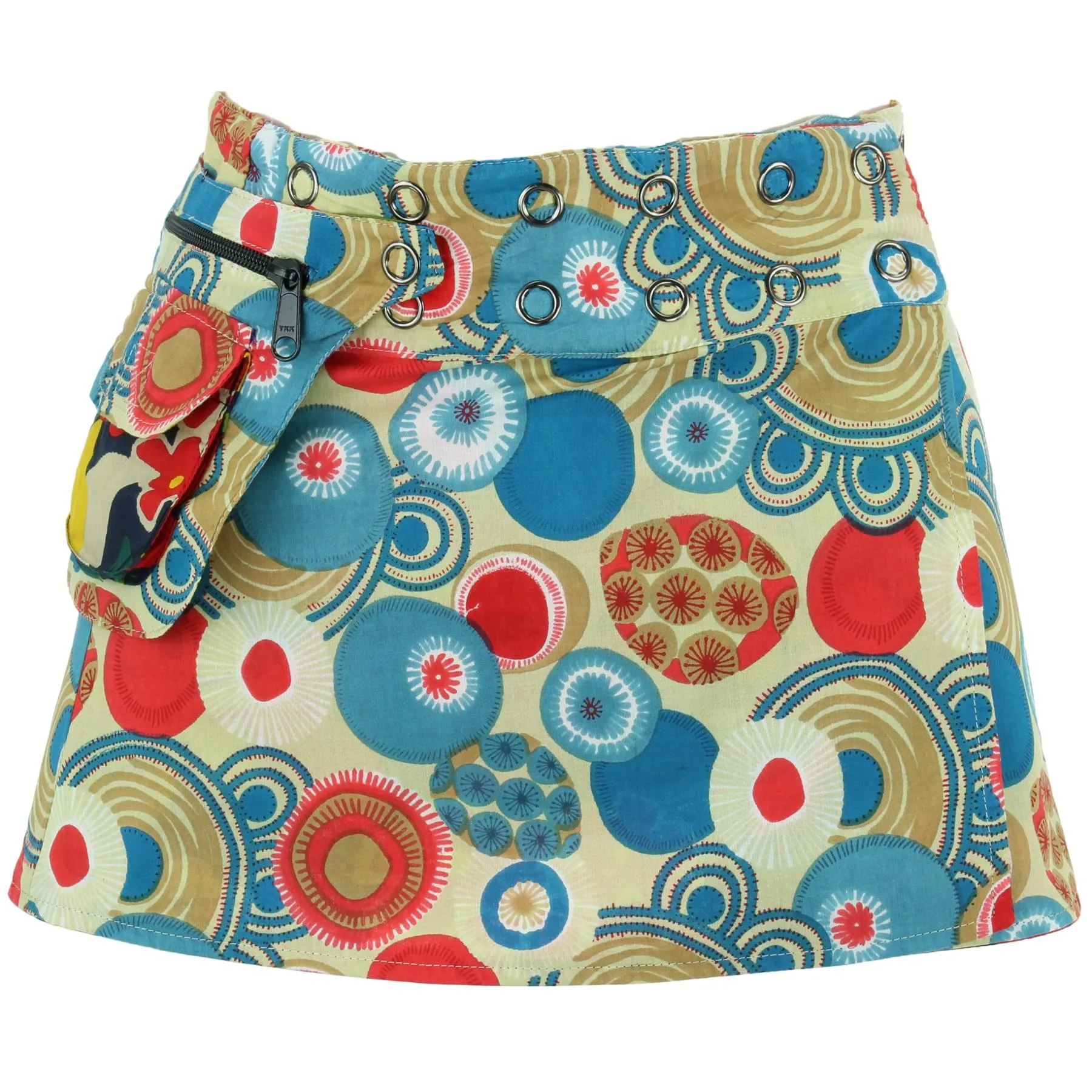 Reversible Popper Wrap Children's Size Mini Skirt - Abstract Floral / Swirls & Spheres