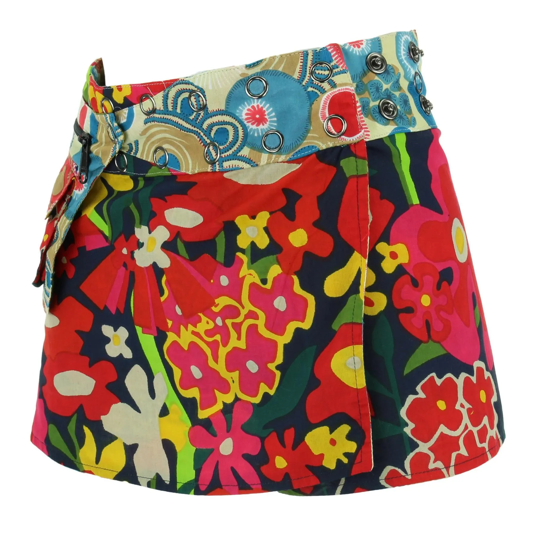 Reversible Popper Wrap Children's Size Mini Skirt - Abstract Floral / Swirls & Spheres