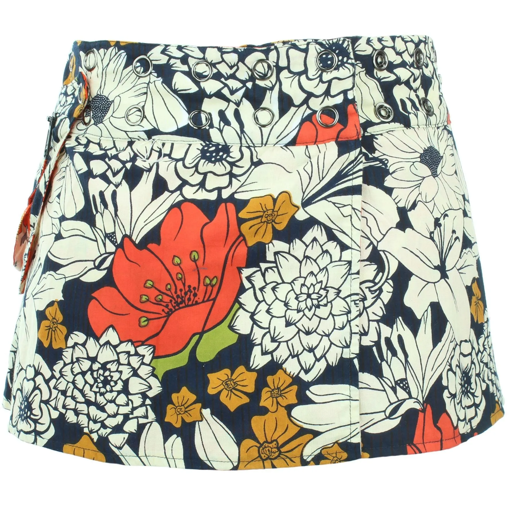 Reversible Popper Wrap Children's Size Mini Skirt - Floral / Japanese Floral