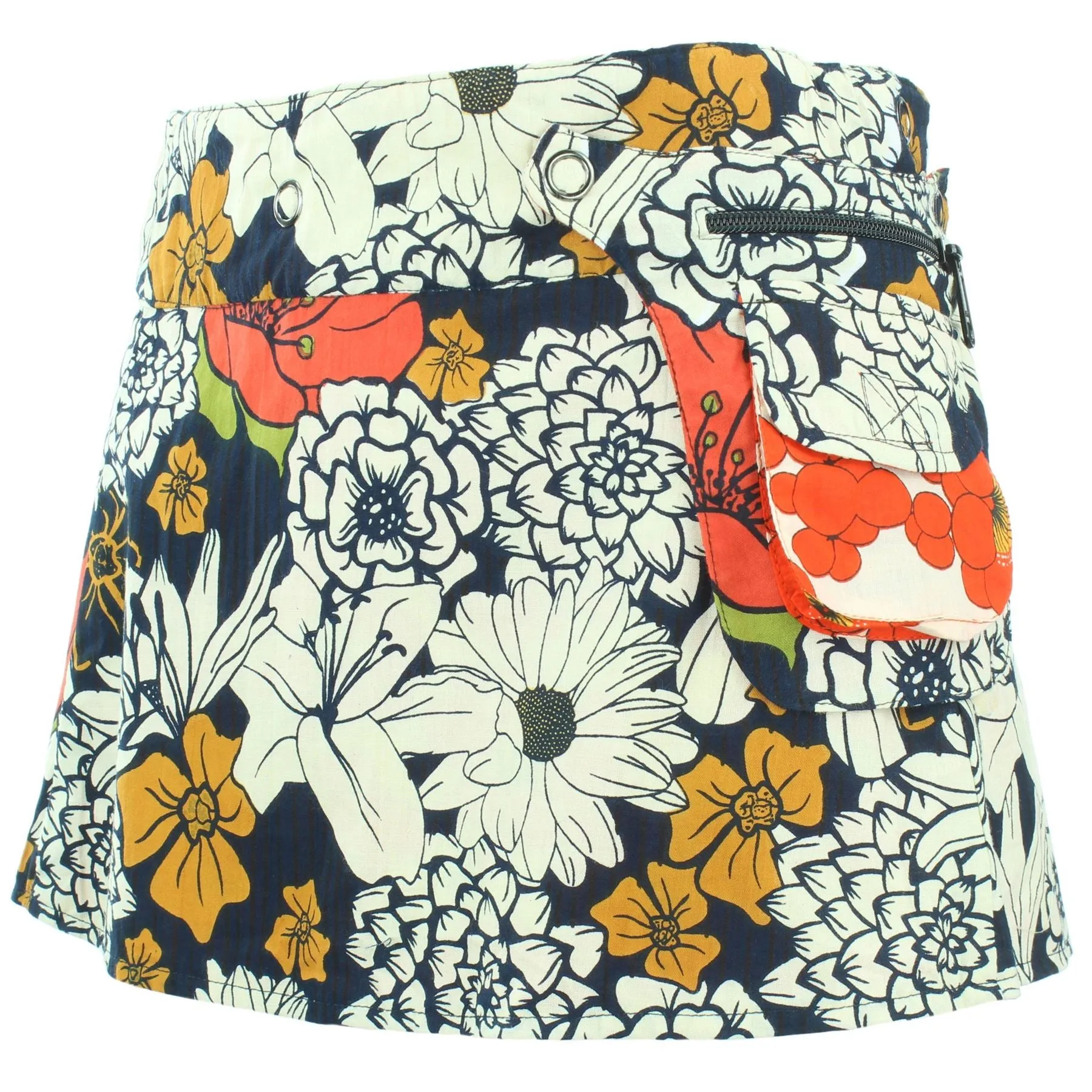 Reversible Popper Wrap Children's Size Mini Skirt - Floral / Japanese Floral