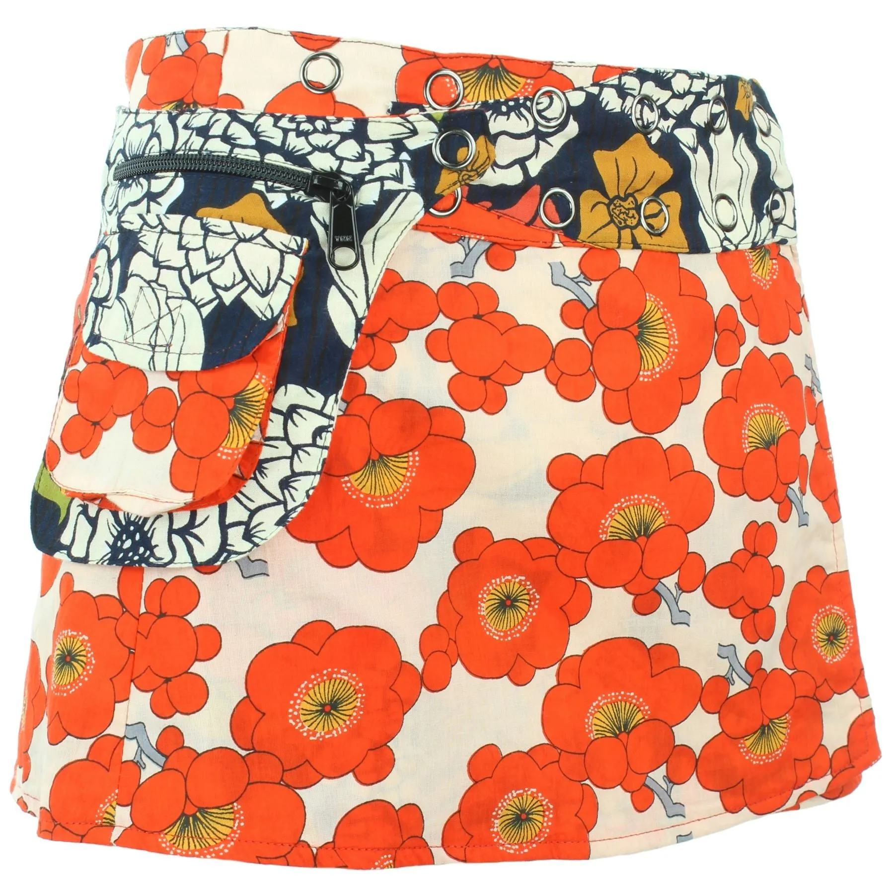 Reversible Popper Wrap Children's Size Mini Skirt - Floral / Japanese Floral