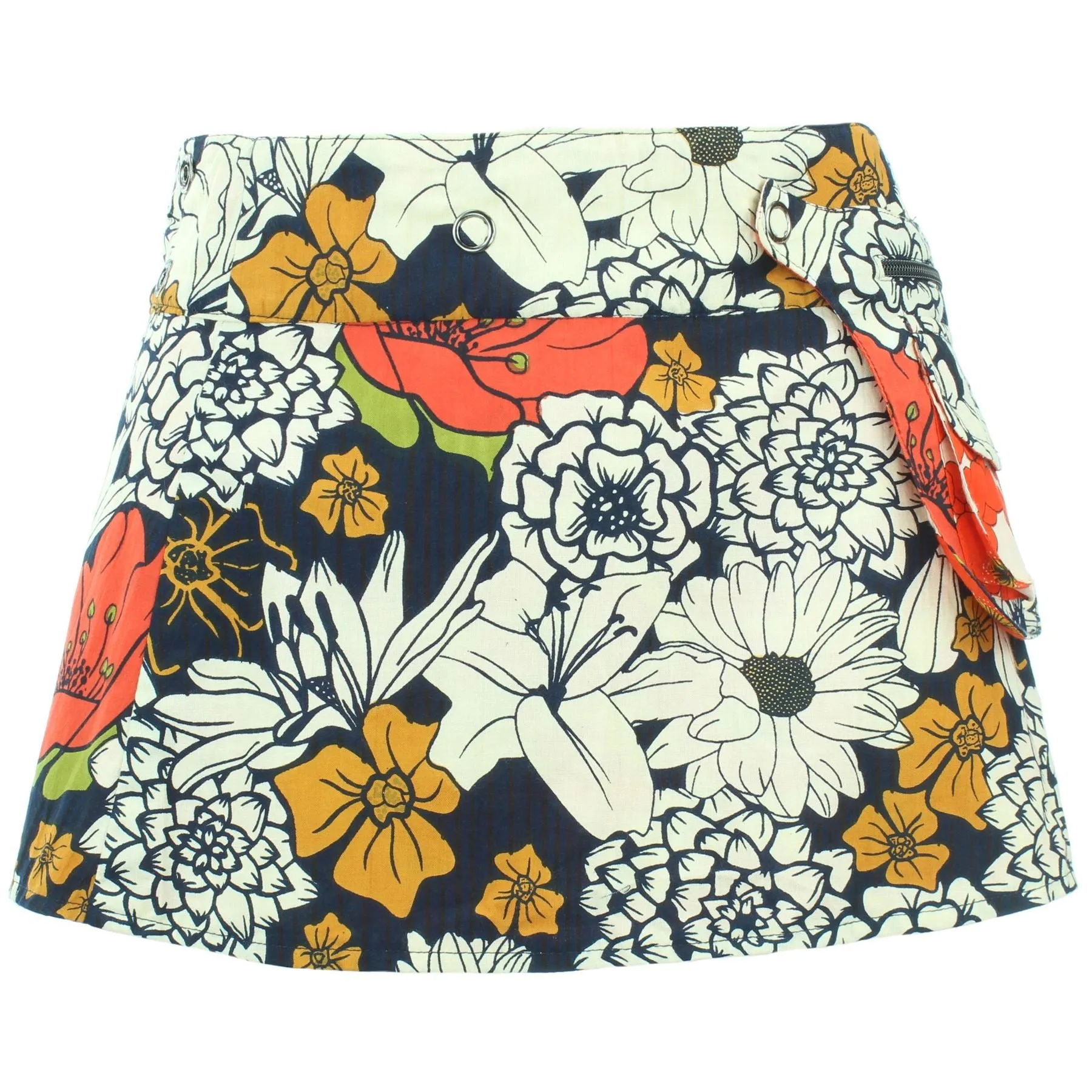 Reversible Popper Wrap Children's Size Mini Skirt - Floral / Japanese Floral