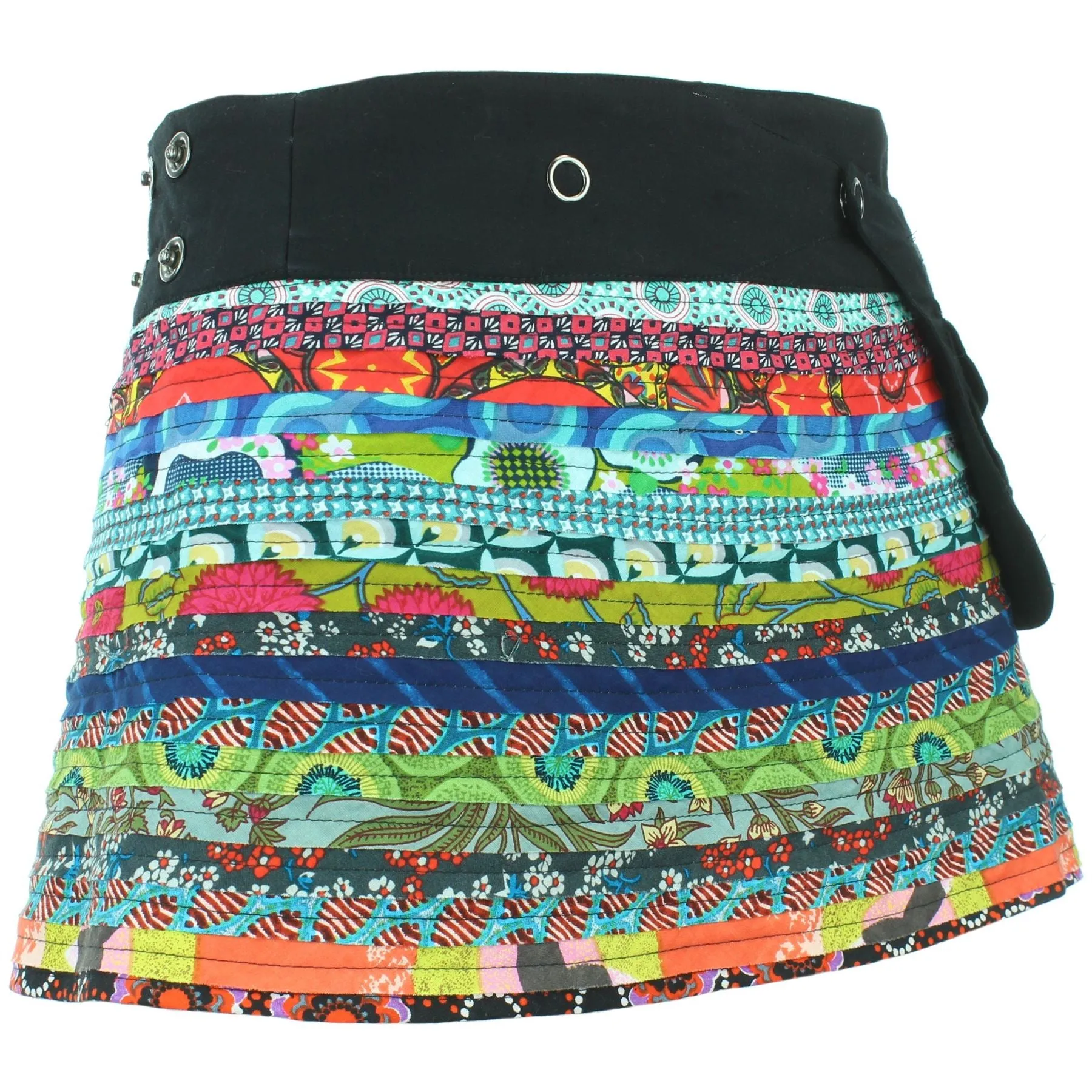 Reversible Popper Wrap Children's Size Mini Skirt - Multi Patch Strips / Psychedelic Snakeskin