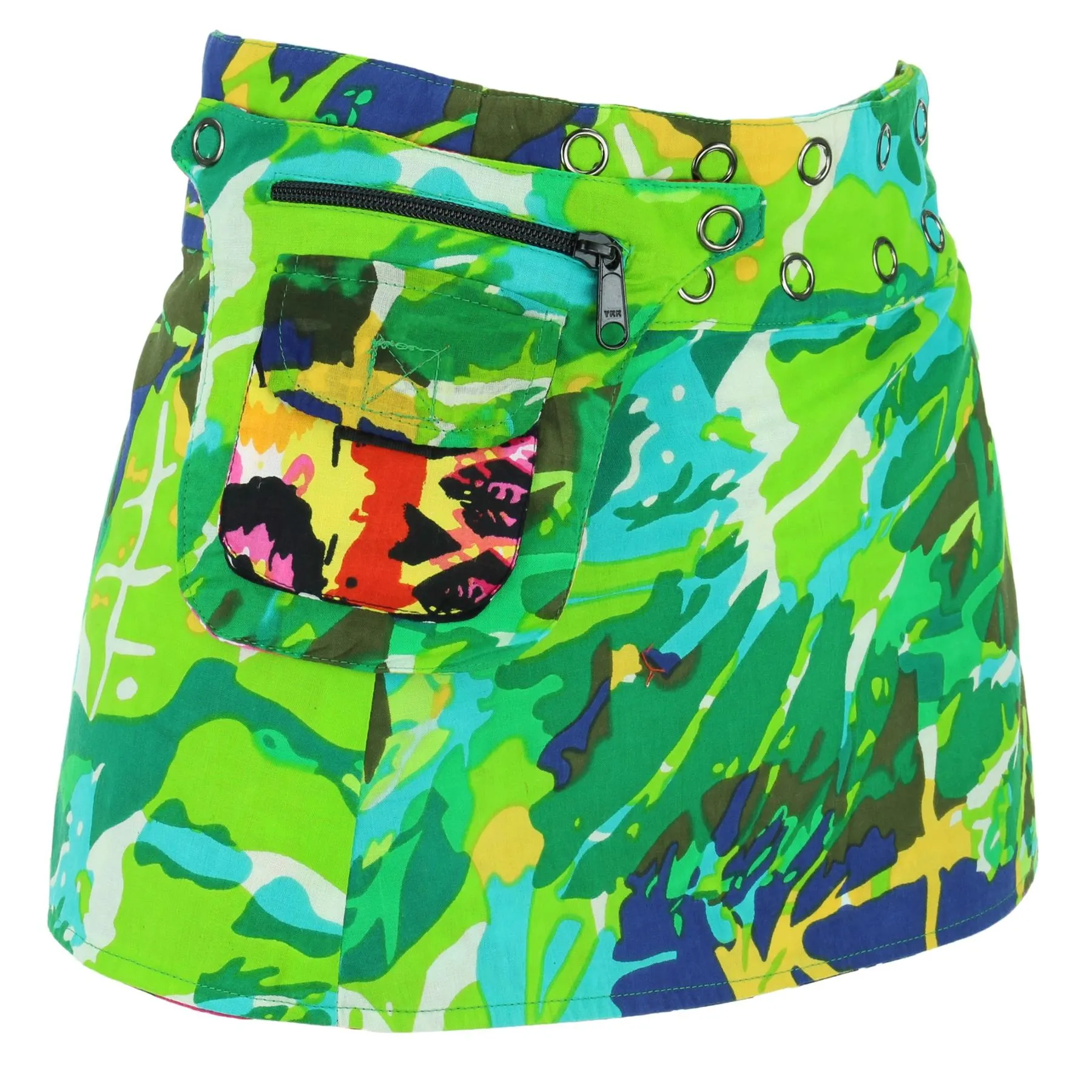 Reversible Popper Wrap Children's Size Mini Skirt - Psychedelic Snakeskin / Camo Leaf