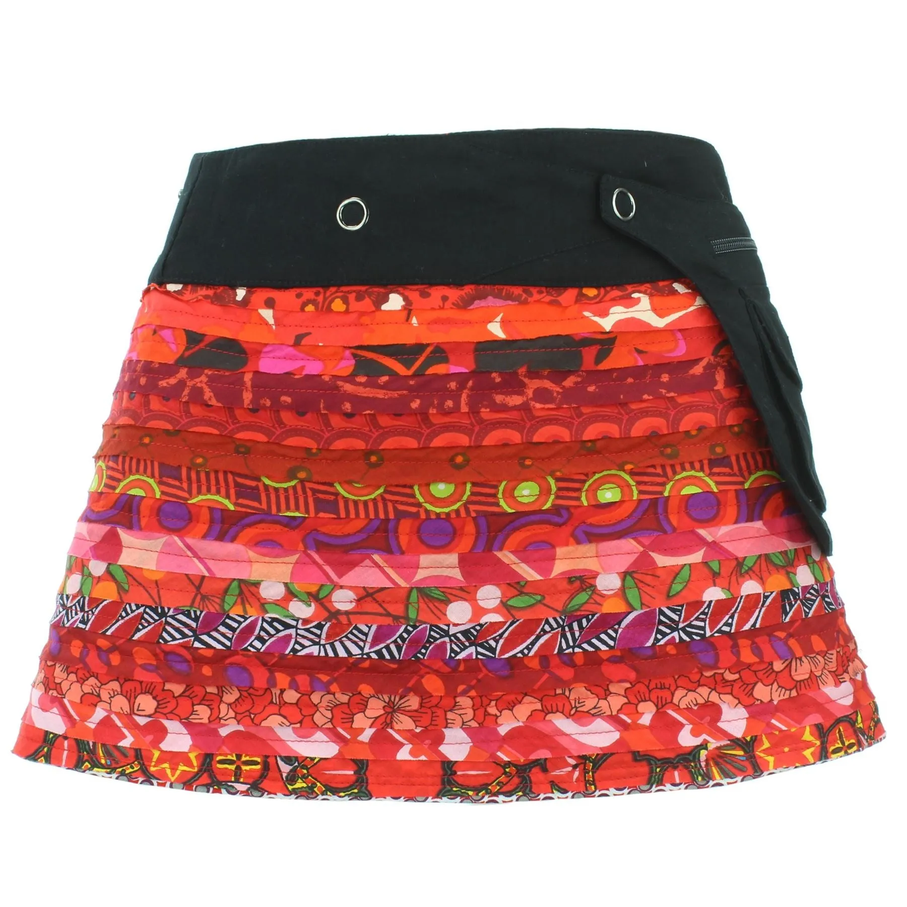 Reversible Popper Wrap Children's Size Mini Skirt - Red Patch Strips / 70s Telephone