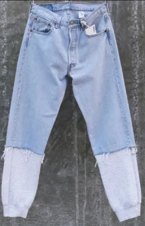 Reworked Men Denim and Knit Trouser made using Vintage Lee, Levis and Wrangler Pant and Unbranded Trouser, Style-CR888