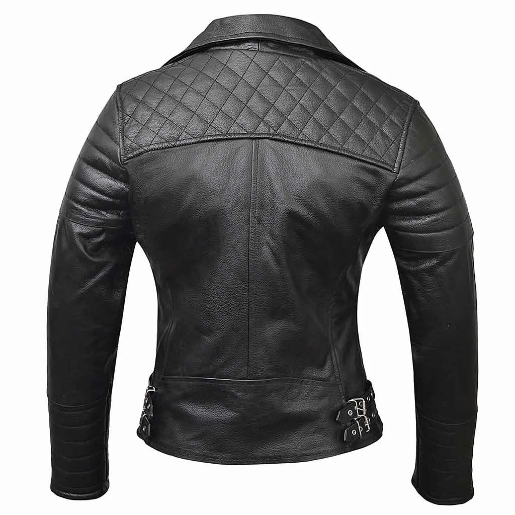 RIDERACT® Women Leather Motorcycle Jacket Black Brando Infinity Leather Biker Jacket