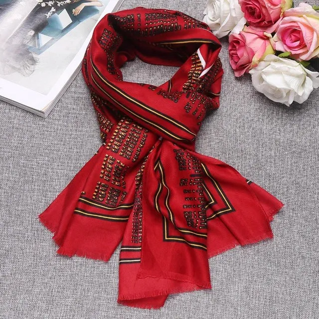 Shawl Scarves Long Wool Blend Fashion Print Wraps Women Soft