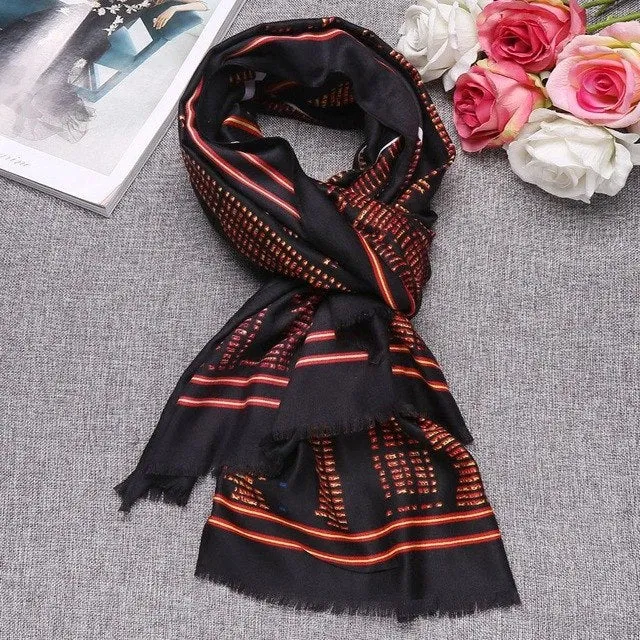 Shawl Scarves Long Wool Blend Fashion Print Wraps Women Soft