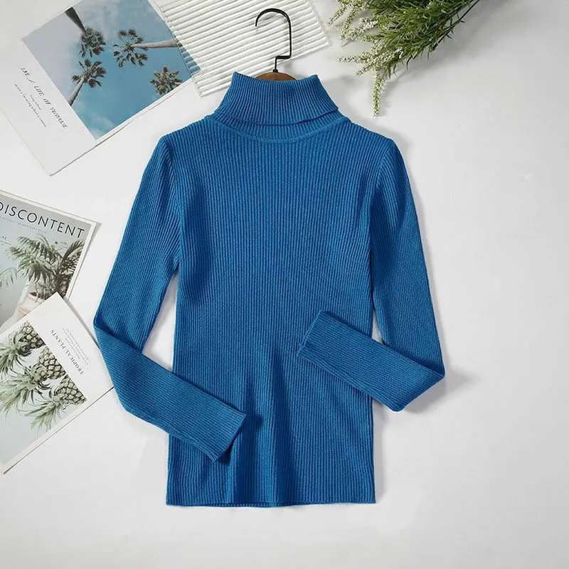 Slim-fit Solid Colored Knitted Turtleneck Pullover Sweaters