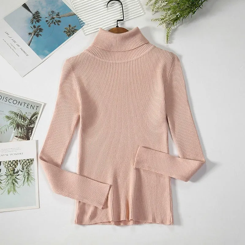 Slim-fit Solid Colored Knitted Turtleneck Pullover Sweaters