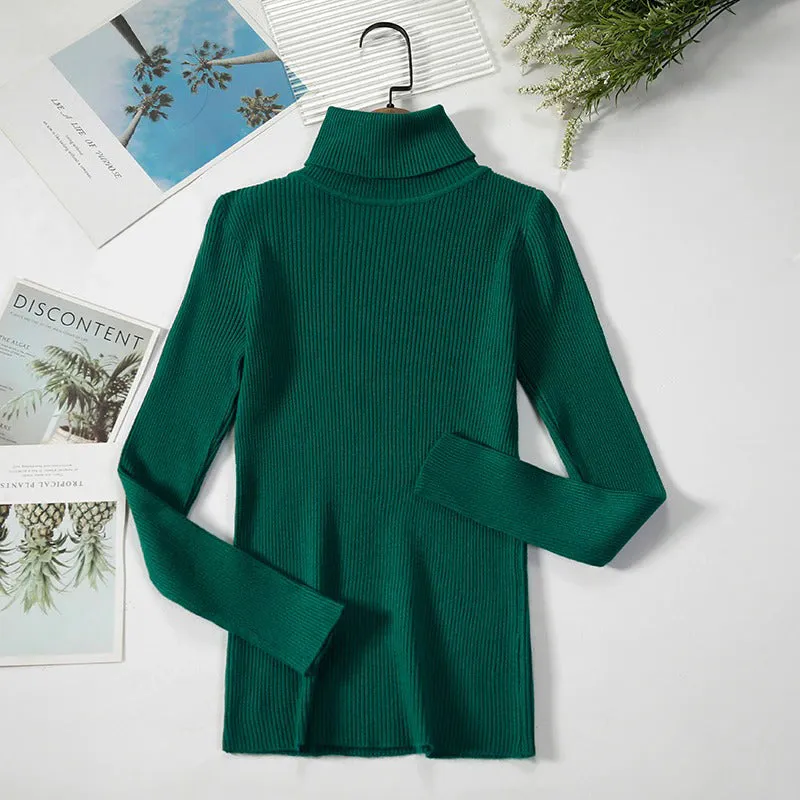 Slim-fit Solid Colored Knitted Turtleneck Pullover Sweaters