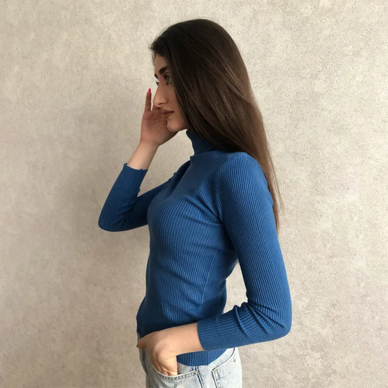 Slim-fit Solid Colored Knitted Turtleneck Pullover Sweaters