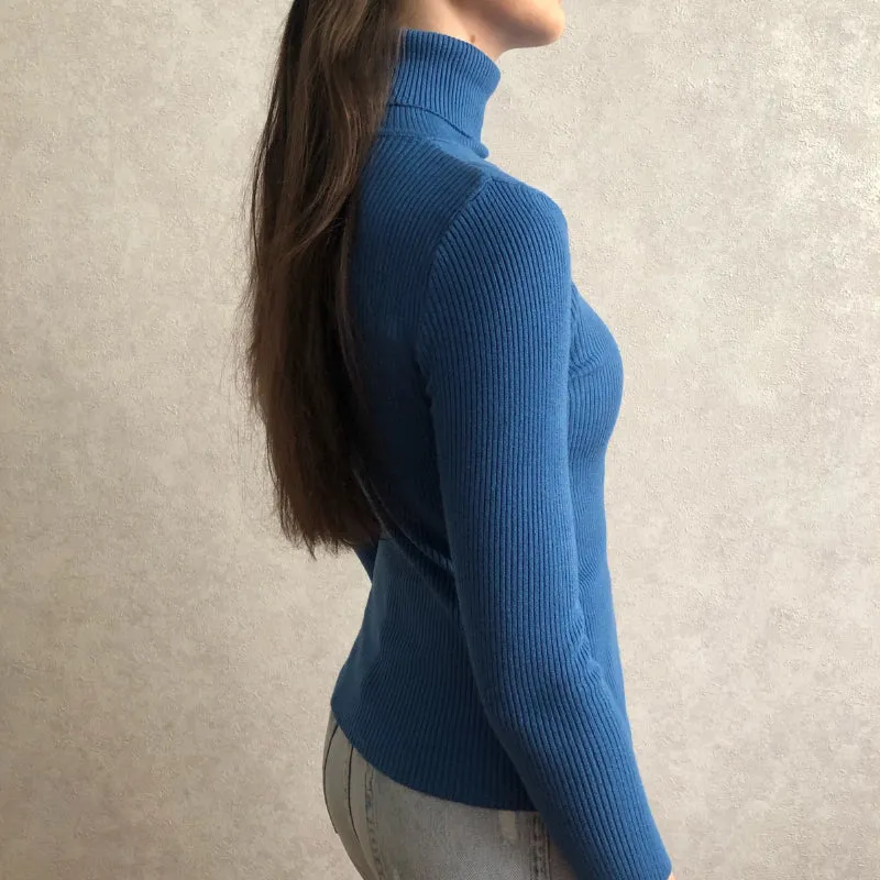 Slim-fit Solid Colored Knitted Turtleneck Pullover Sweaters