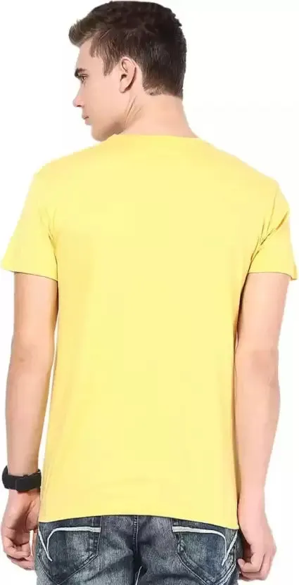 Solid Men Round Neck Yellow T-Shirt