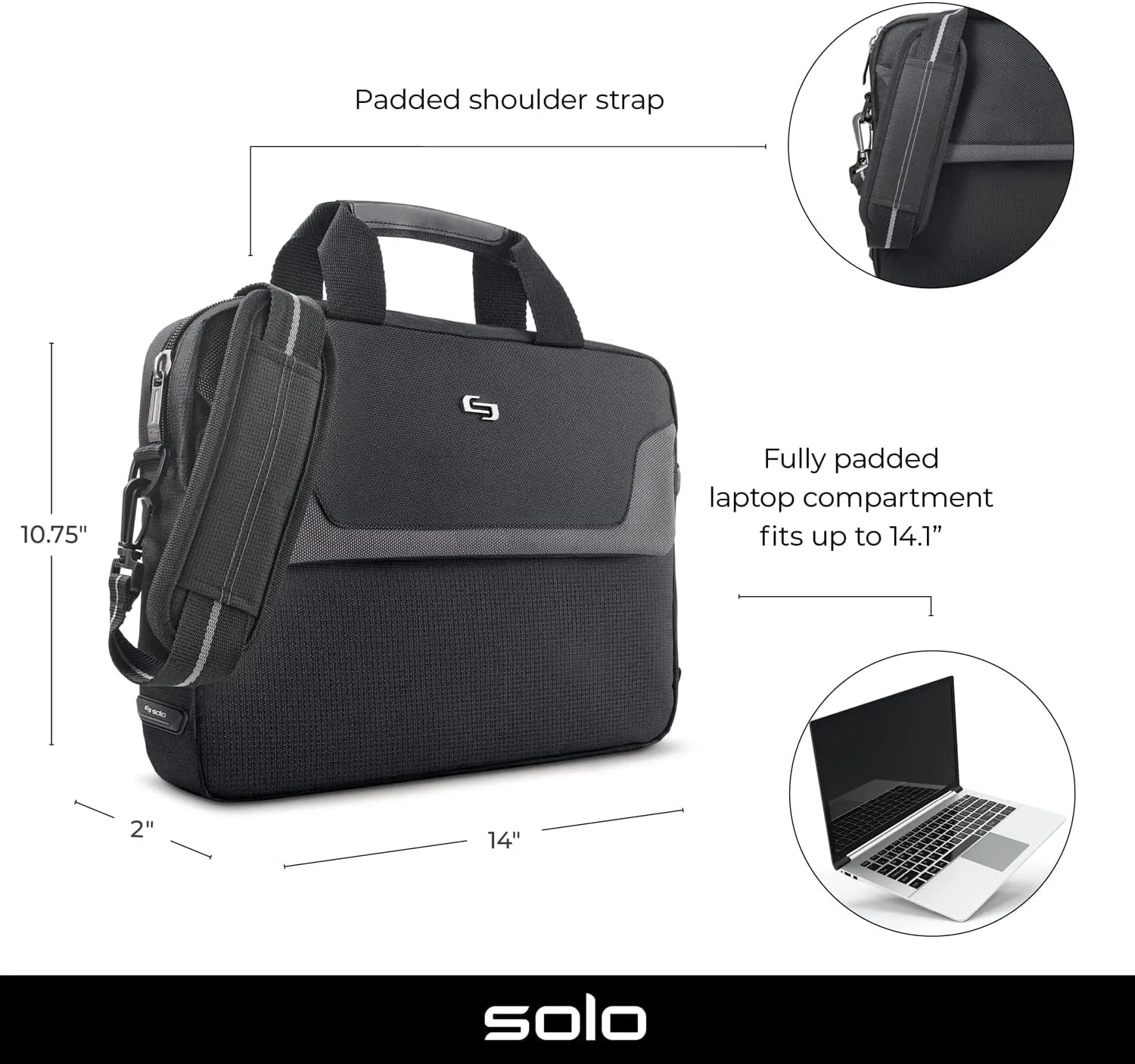 Solo Flatiron 14.1-Inch Laptop Slim Brief, Black/Grey