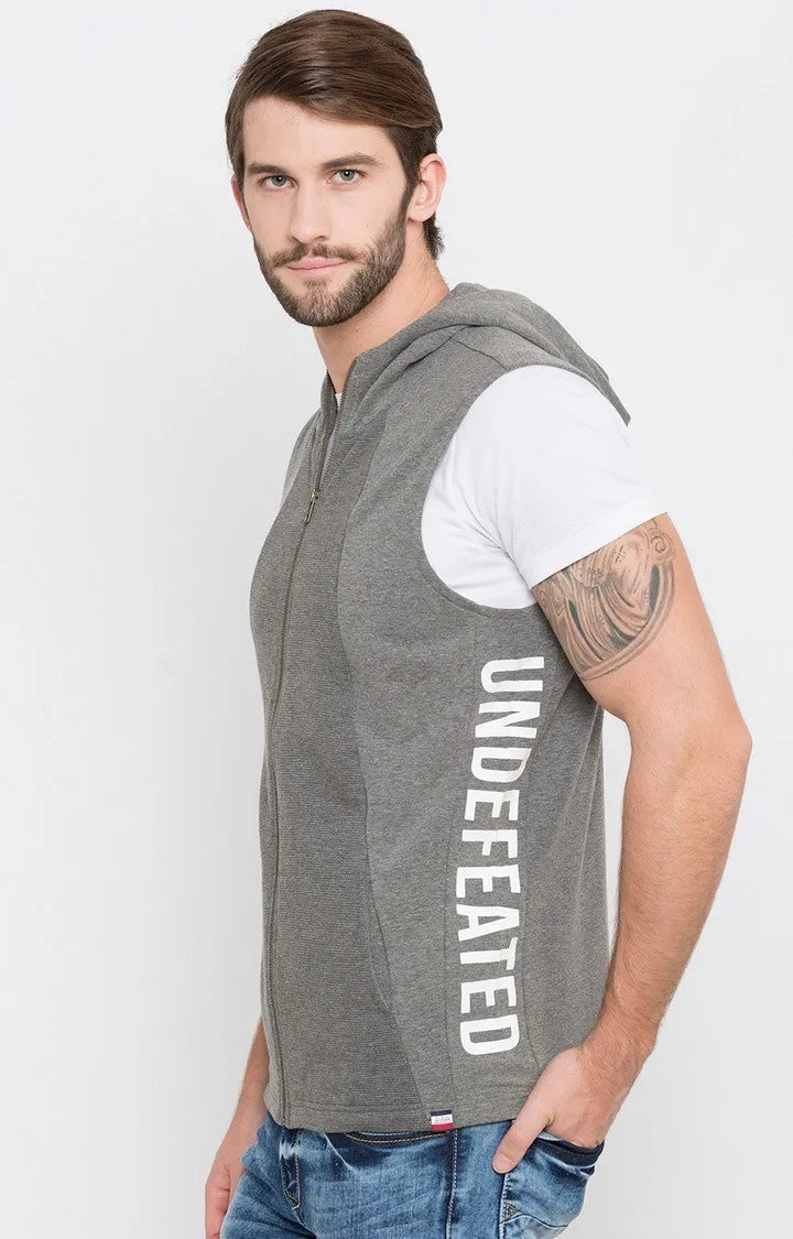 Spykar Men Grey Cotton Slim Fit Hooded Sweatshirt