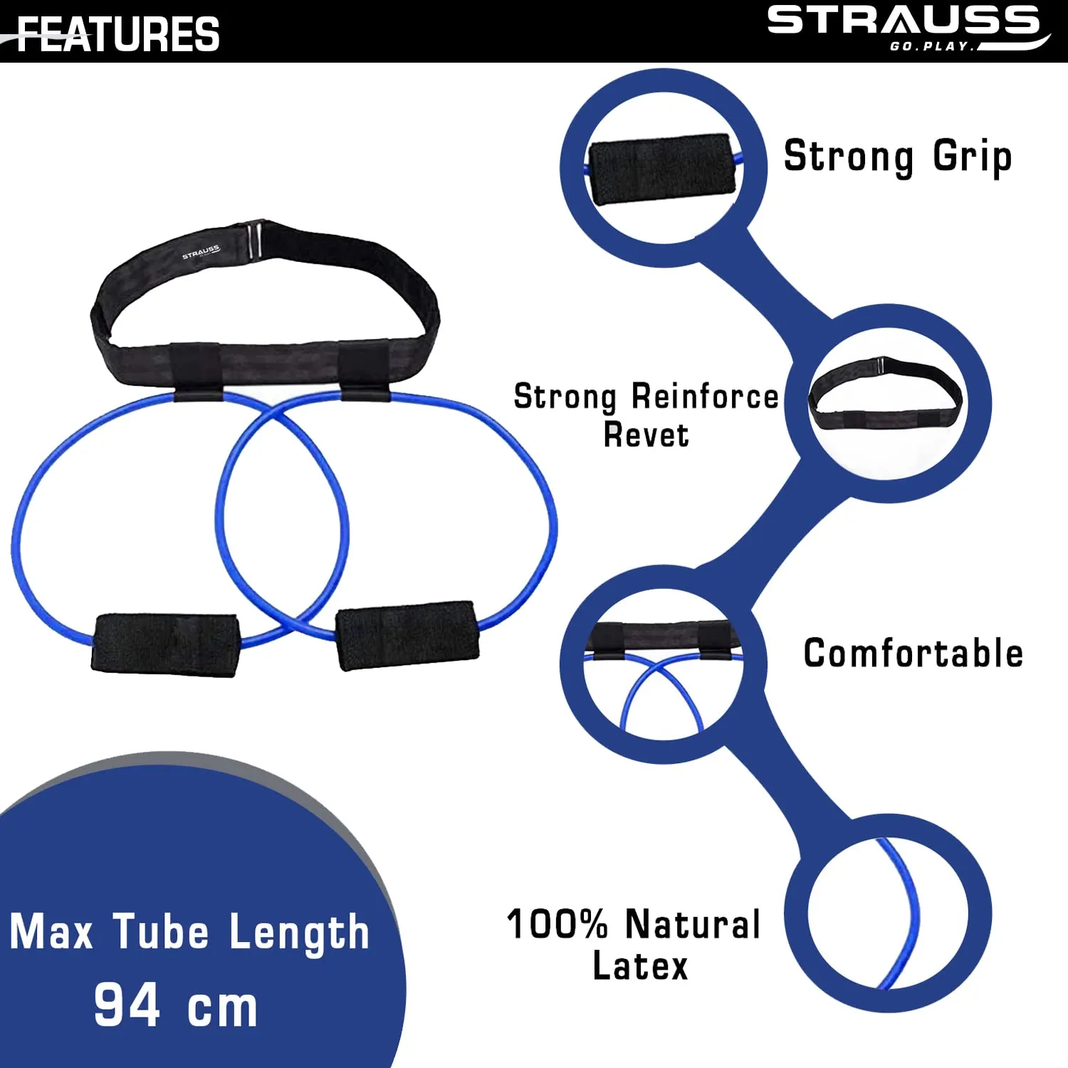 Strauss Resistance Exercise Tube | Resistance Tube for Exercise and Workout | Hip Band for Stretching, Squats, Legs, Thigh, Glutes and Hip Toning Workout | Ideal for Men & Women (Blue)